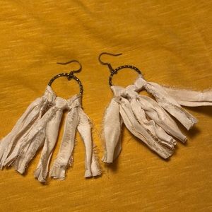 Cream Silk Tassel Hoops